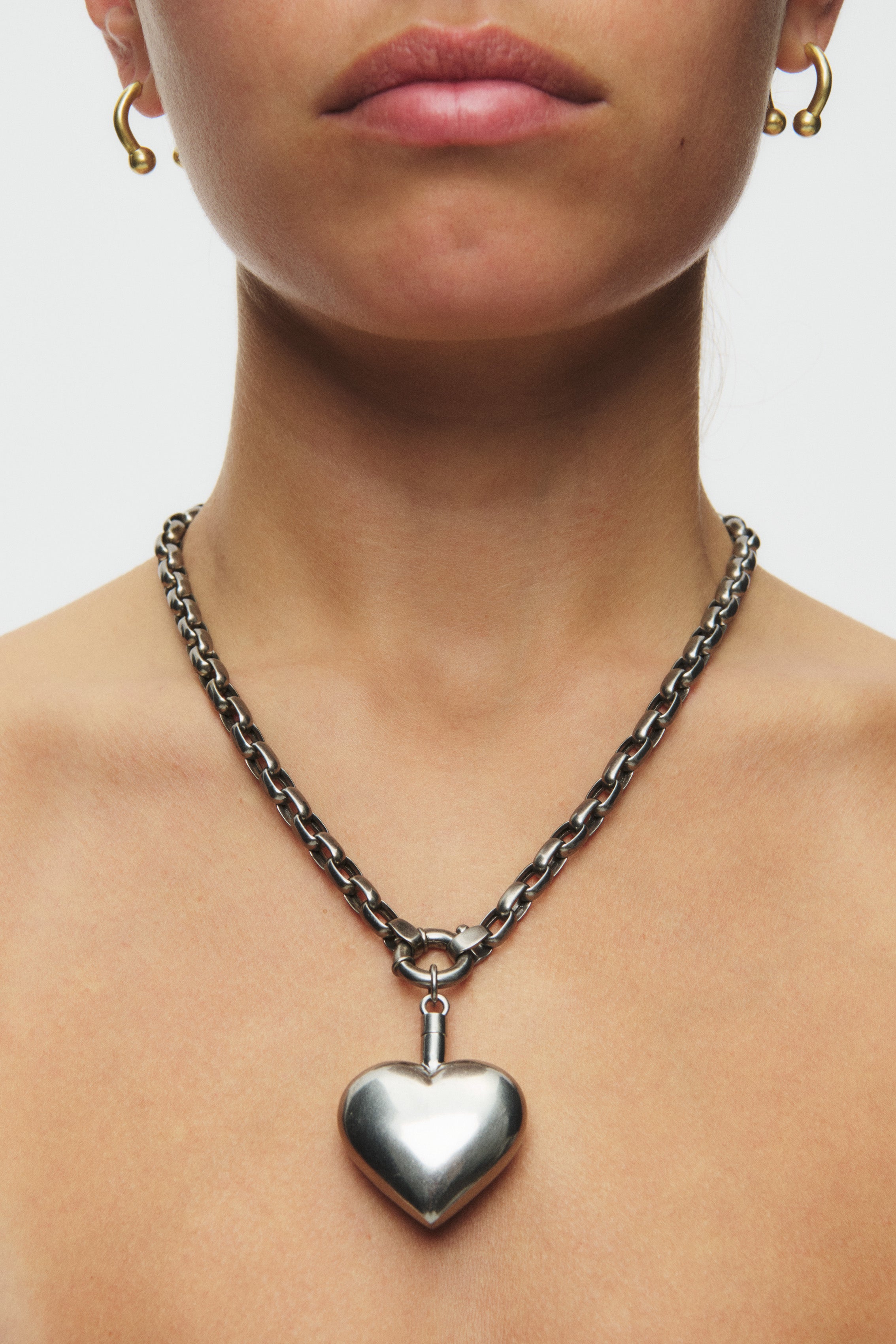 Puffed Heart Paperclip Necklace