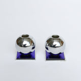 Chrome and Cobalt Blue Glass Candle Holders