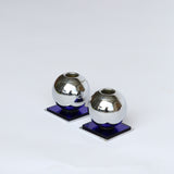 Chrome and Cobalt Blue Glass Candle Holders