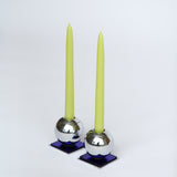 Chrome and Cobalt Blue Glass Candle Holders