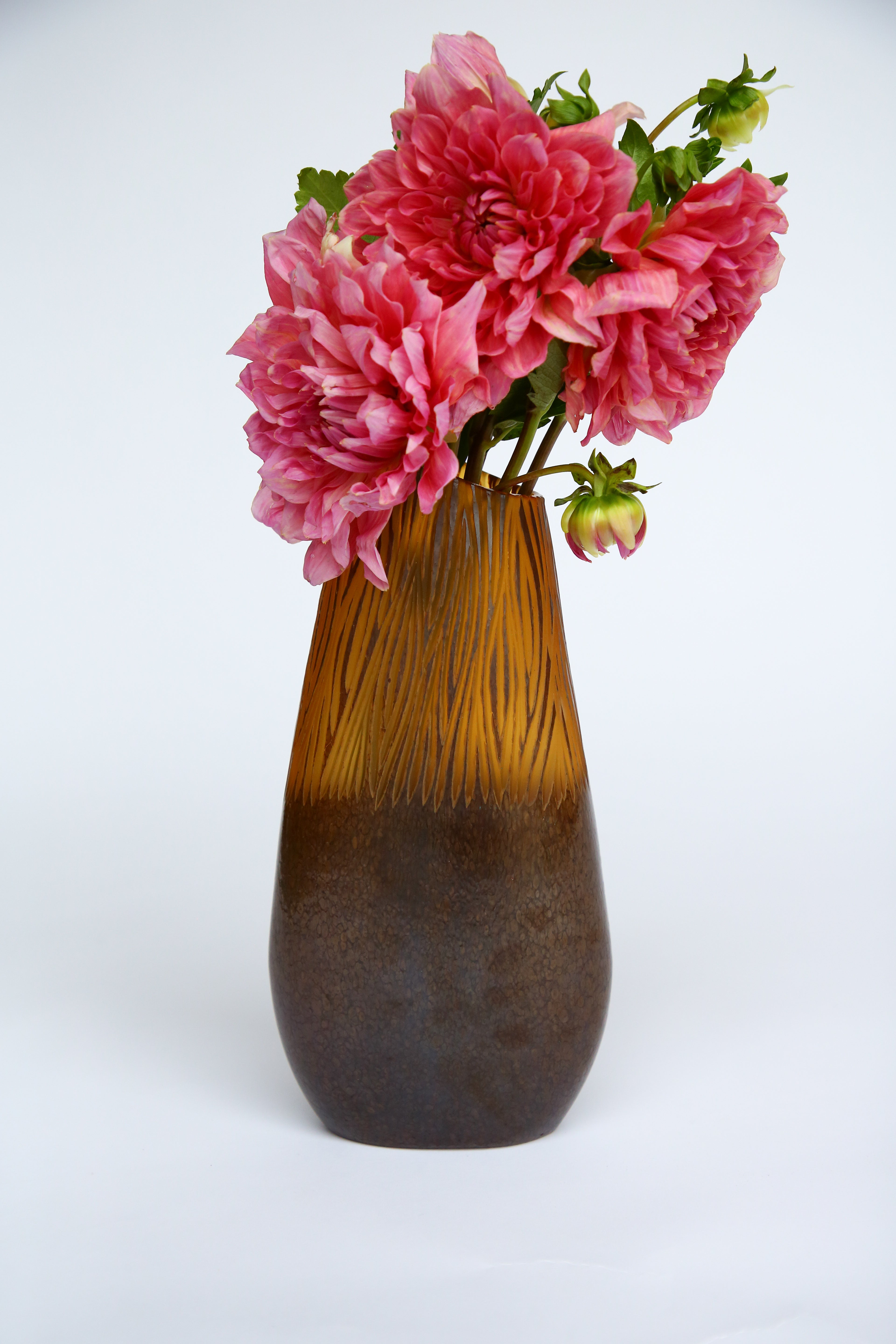 Amber and Brown Etched Glass Vase