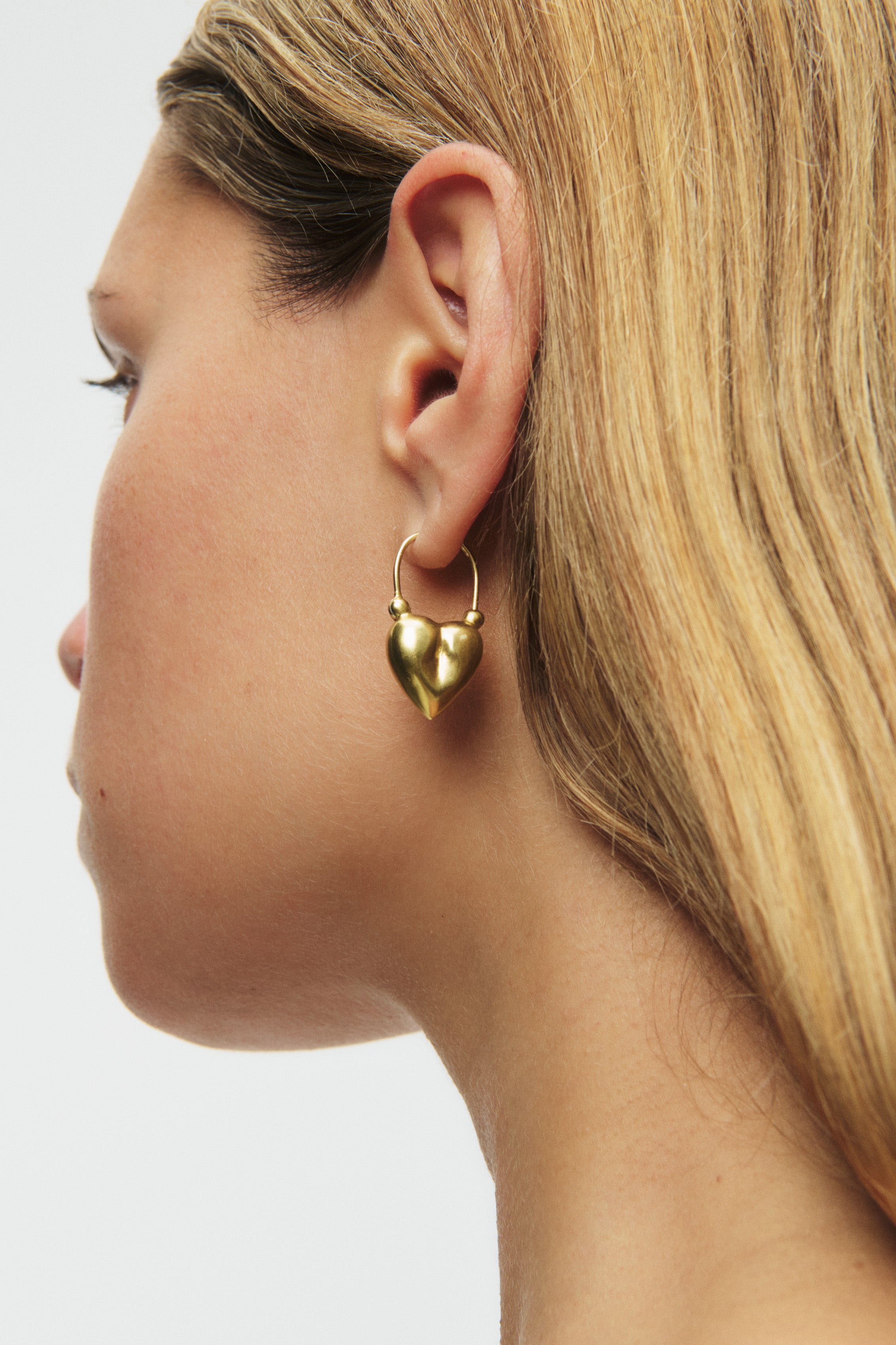 Gold Puffed Heart Earrings