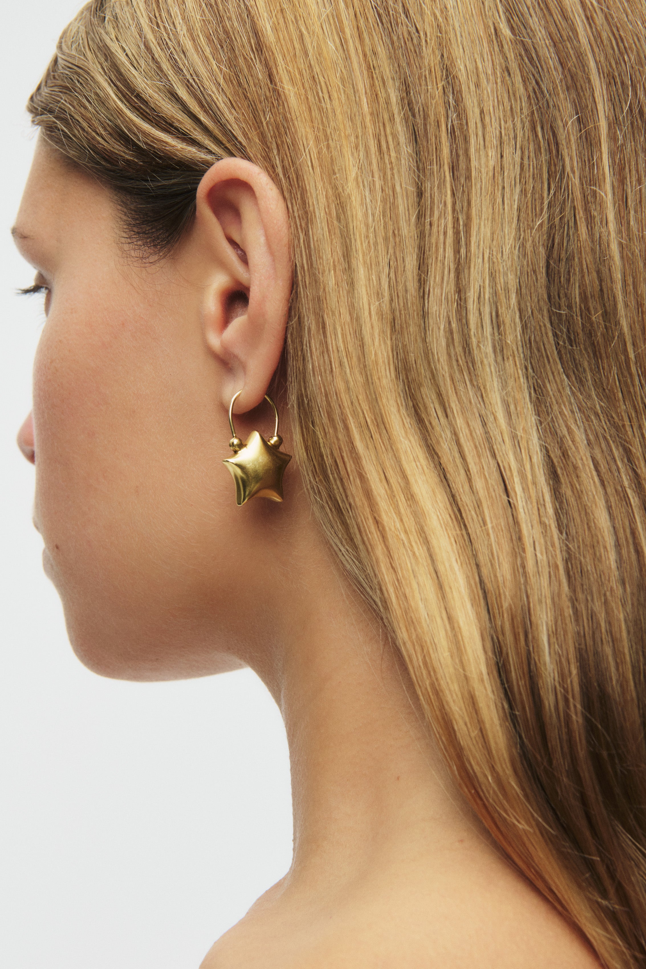 Gold Puffed Star Earrings