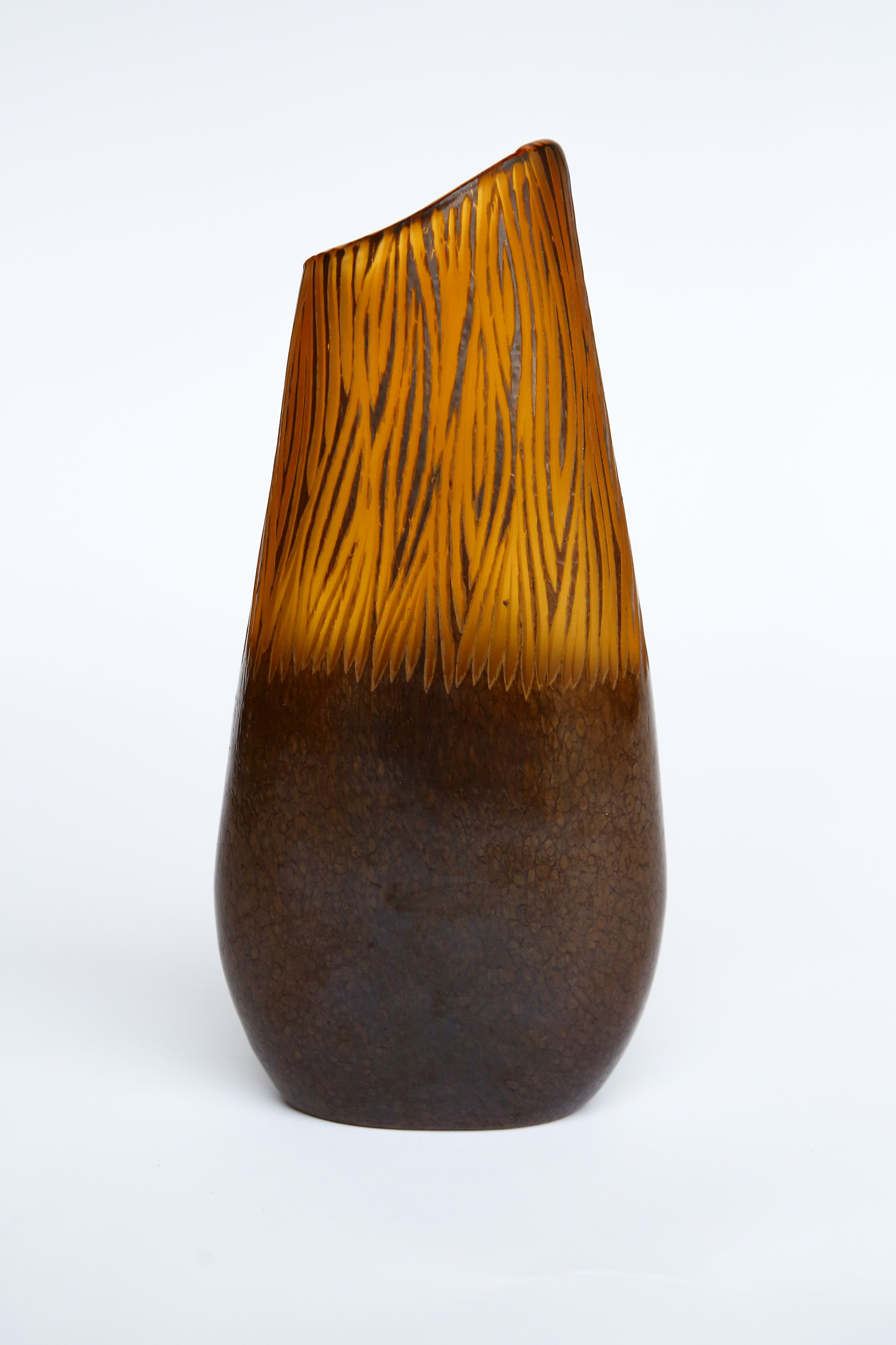 Amber and Brown Etched Glass Vase